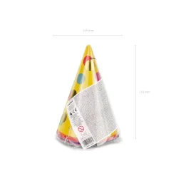 Partyhüte Punkte – Farbig sortiert – 16 cm – 6 Stück