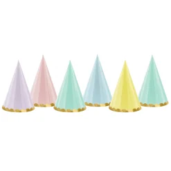 Partyhüte Yummy mit Goldrand– Farbig sortiert – 16 cm – 6 Stück