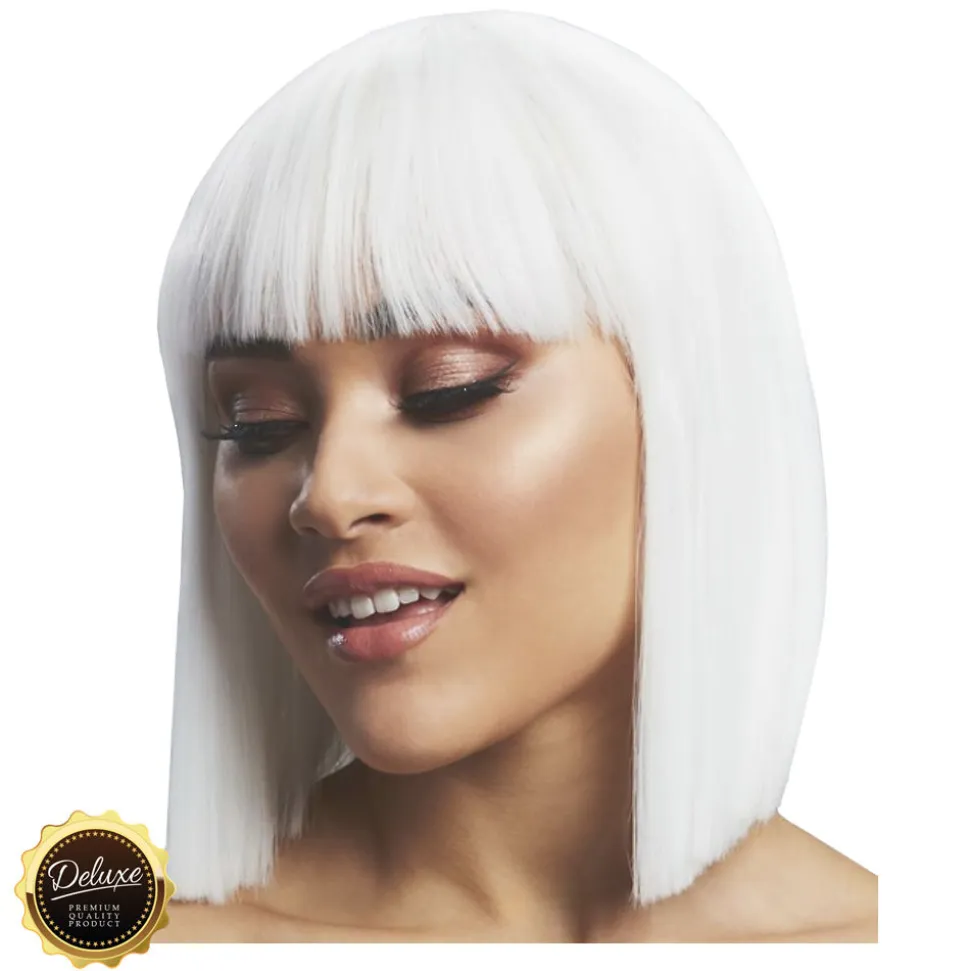 Perücke Damen Abgerundeter Bob, Pagenkopf mit Pony, gerade geschnitten, Premium-Qualität, Lola, weiß
