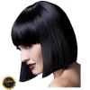 Perücke Damen Abgerundeter Bob, Pagenkopf mit Pony, gerade geschnitten, Premium-Qualität, Lola, schwarz