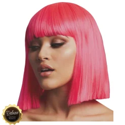 Perücke Damen Abgerundeter Bob, Pagenkopf mit Pony, gerade geschnitten, Premium-Qualität, Lola, neon-pink