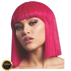 Perücke Damen Abgerundeter Bob, Pagenkopf mit Pony, gerade geschnitten, Premium-Qualität, Lola, magenta-pink