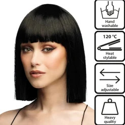 Perücke Damen Djamilla, Longbob, Premium-Qualität, Schwarz