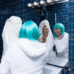 Perücke Damen Djamilla, Longbob, Premium-Qualität, Türkis