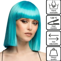 Perücke Damen Djamilla, Longbob, Premium-Qualität, Türkis