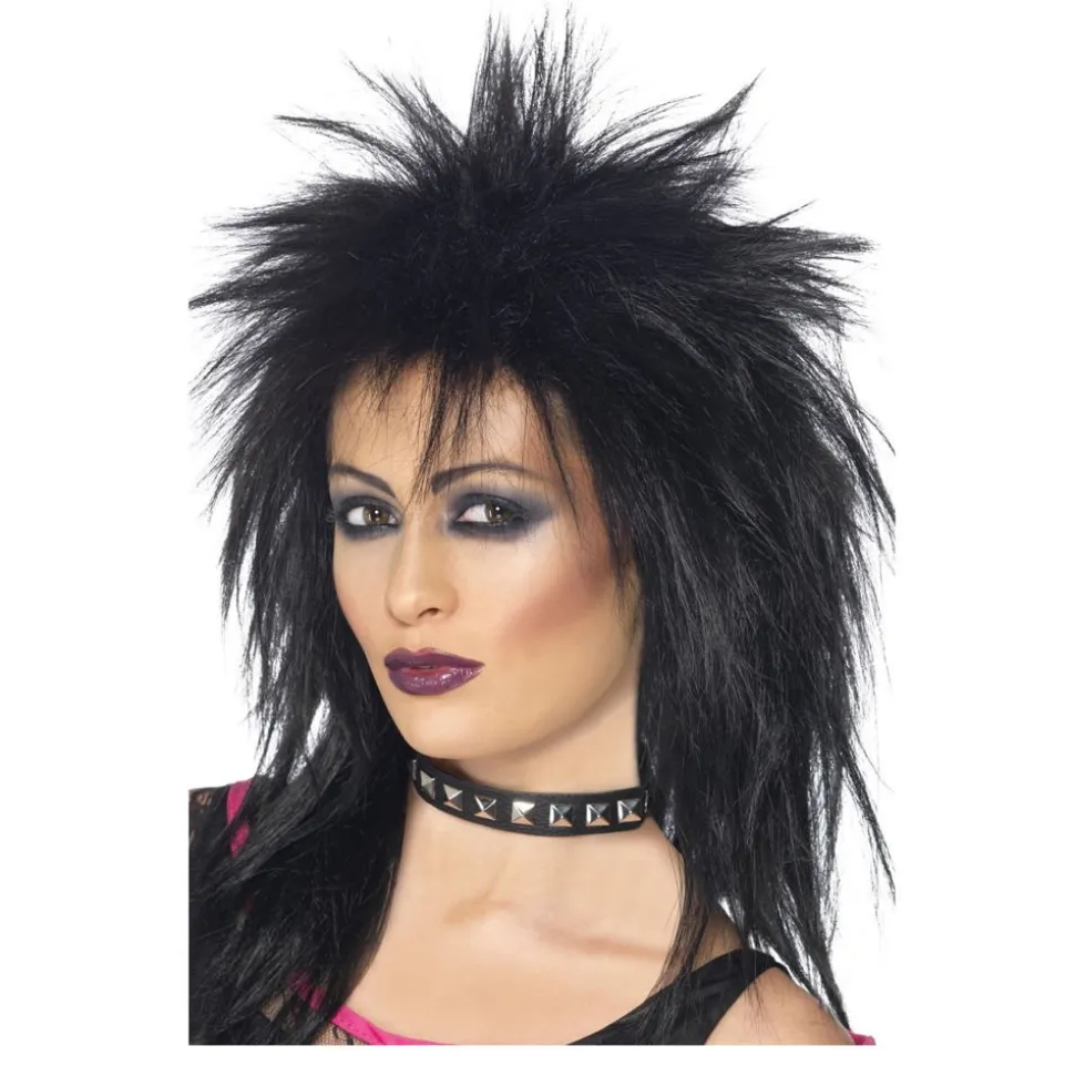 Perücke Damen 80er Punk Rock Diva, schwarz
