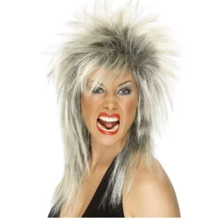 Perücke Damen 80er Punk Rock Diva, schwarz-blond