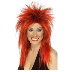 Perücke Damen 80er Punk Rock Diva, schwarz-rot
