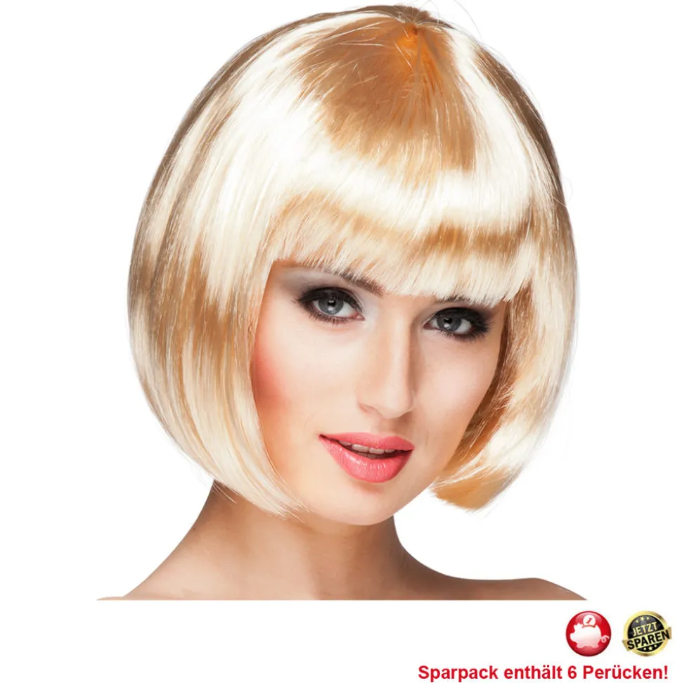 Perücke Damen Foxy Bob, Pagenkopf mit Pony, Cabaret, blond - SPARPACK mit 6 Stück