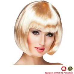 Perücke Damen Foxy Bob, Pagenkopf mit Pony, Cabaret, blond - SPARPACK mit 12 Stück