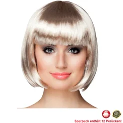 Perücke Damen Foxy Bob, Pagenkopf mit Pony, Cabaret, platin - SPARPACK mit 12 Stück