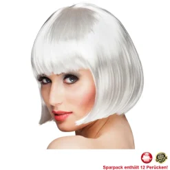 Perücke Damen Foxy Bob, Pagenkopf mit Pony, Cabaret, weiß - SPARPACK mit 12 Stück