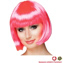 Perücke Damen Foxy Bob, Pagenkopf mit Pony, Cabaret, hotpink - SPARPACK mit 6 Stück