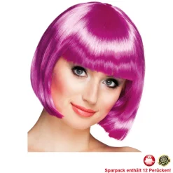 Perücke Damen Foxy Bob, Pagenkopf mit Pony, Cabaret, magenta - SPARPACK mit 12 Stück