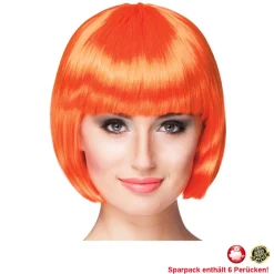 Perücke Damen Foxy Bob, Pagenkopf mit Pony, Cabaret, orange - SPARPACK mit 6 Stück