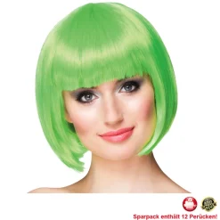 Perücke Damen Foxy Bob, Pagenkopf mit Pony, Cabaret, kiwigrün - SPARPACK mit 12 Stück
