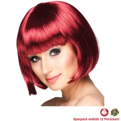 Perücke Damen Foxy Bob, Pagenkopf mit Pony, Cabaret, bordeaux - SPARPACK mit 12 Stück
