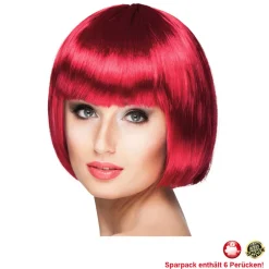 Perücke Damen Foxy Bob, Pagenkopf mit Pony, Cabaret, rubin - SPARPACK mit 6 Stück