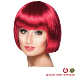 Perücke Damen Foxy Bob, Pagenkopf mit Pony, Cabaret, rubin - SPARPACK mit 12 Stück