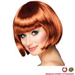 Perücke Damen Foxy Bob, Pagenkopf mit Pony, Cabaret, kupfer - SPARPACK mit 12 Stück