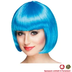 Perücke Damen Foxy Bob, Pagenkopf mit Pony, Cabaret, eisblau - SPARPACK mit 6 Stück