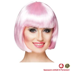 Perücke Damen Foxy Bob, Pagenkopf mit Pony, Cabaret, rosa - SPARPACK mit 6 Stück