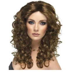 Perücke Damen Halblang mit Mittelscheitel gelockt, Glamour, braun
