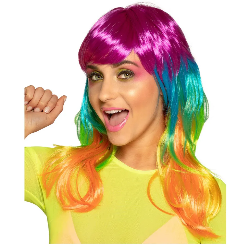Perücke Damen Halblang mit Pony Candy Style Neon Kandy, bunt