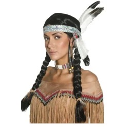 Perücke Damen Indianerin mit Stirnband und zwei gefochtenen Zöpfen, Sioux, schwarz