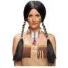 Perücke Damen Indianerin mit zwei gefochtenen Zöpfen, schwarz