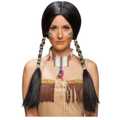 Perücke Damen Indianerin mit zwei gefochtenen Zöpfen, schwarz