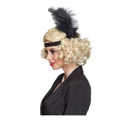 Perücke Damen Kurzhaar Bob Pagenkopf mit Locken und Paillettenband, Charlston 20er, Flirty Flapper, blond