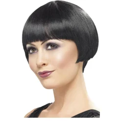 Perücke Damen Kurzhaar Bob Pagenkopf mit Pony, Charleston 20er, schwarz