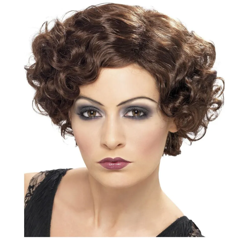 Perücke Damen Kurzhaar Bob Pagenkopf mit Wassenwelle, Charlston 20er, Flirty Flapper, braun