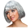 Perücke Damen Lametta Flitter, Pagenkopf mit Pony glamour, Hollywood, silber