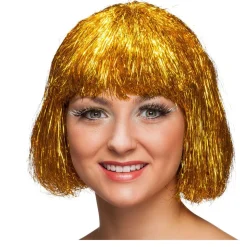 Perücke Damen Lametta Flitter, Pagenkopf mit Pony glamour, Hollywood, gold