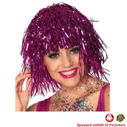 Perücke Damen Lametta Folie, Disco, pink - SPARPACK mit 24 Stück