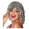 Perücke Damen Lametta Folie, Disco, silber - SPARPACK mit 12 Stück