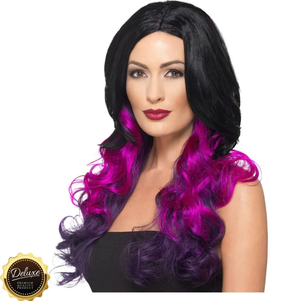 Perücke Damen Langhaar Clamour Deluxe mit Farbverlauf, STYLEBAR, Schwarz-Pink