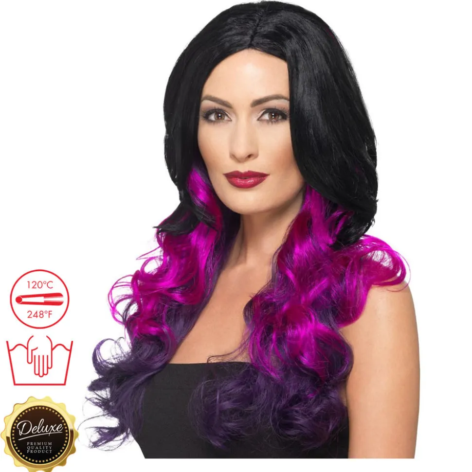 Perücke Damen Langhaar Clamour Deluxe mit Farbverlauf, STYLEBAR, Schwarz-Pink