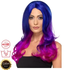Perücke Damen Langhaar Clamour Deluxe mit Farbverlauf, STYLEBAR, Blau-Pink