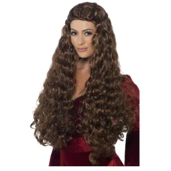Perücke Damen Langhaar gelockt, Mittelalterliche Prinzessin, braun