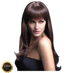 Perücke Damen Langhaar, Gestuft mit Pony, Premium-Qualität, Sienna, braun