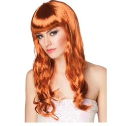 Perücke Damen Langhaar glatt mit Pony, Party Chique, kupfer