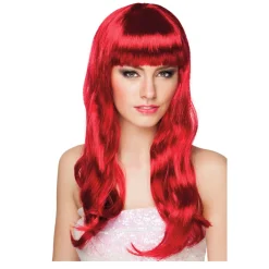 Perücke Damen Langhaar glatt mit Pony, Party Chique, rubin
