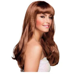 Perücke Damen Langhaar glatt mit Pony, Party Chique, braun