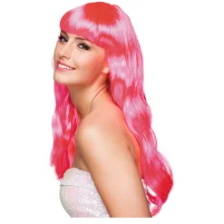 Perücke Damen Langhaar glatt mit Pony, Party Chique, hot pink