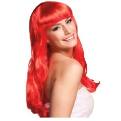Perücke Damen Langhaar glatt mit Pony, Party Chique, rot