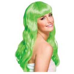 Perücke Damen Langhaar glatt mit Pony, Party Chique, grün