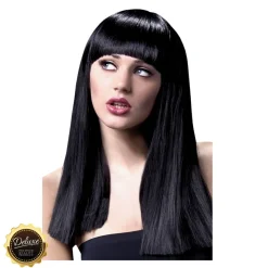 Perücke Damen Langhaar, Glatt mit Pony, gerade geschnitten, Premium-Qualität, Alexia, schwarz